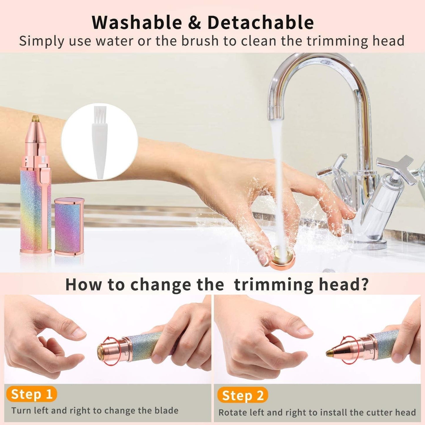 2 in 1 Rechargeable Facial Hair Remover And Eyebrow Trimmer
