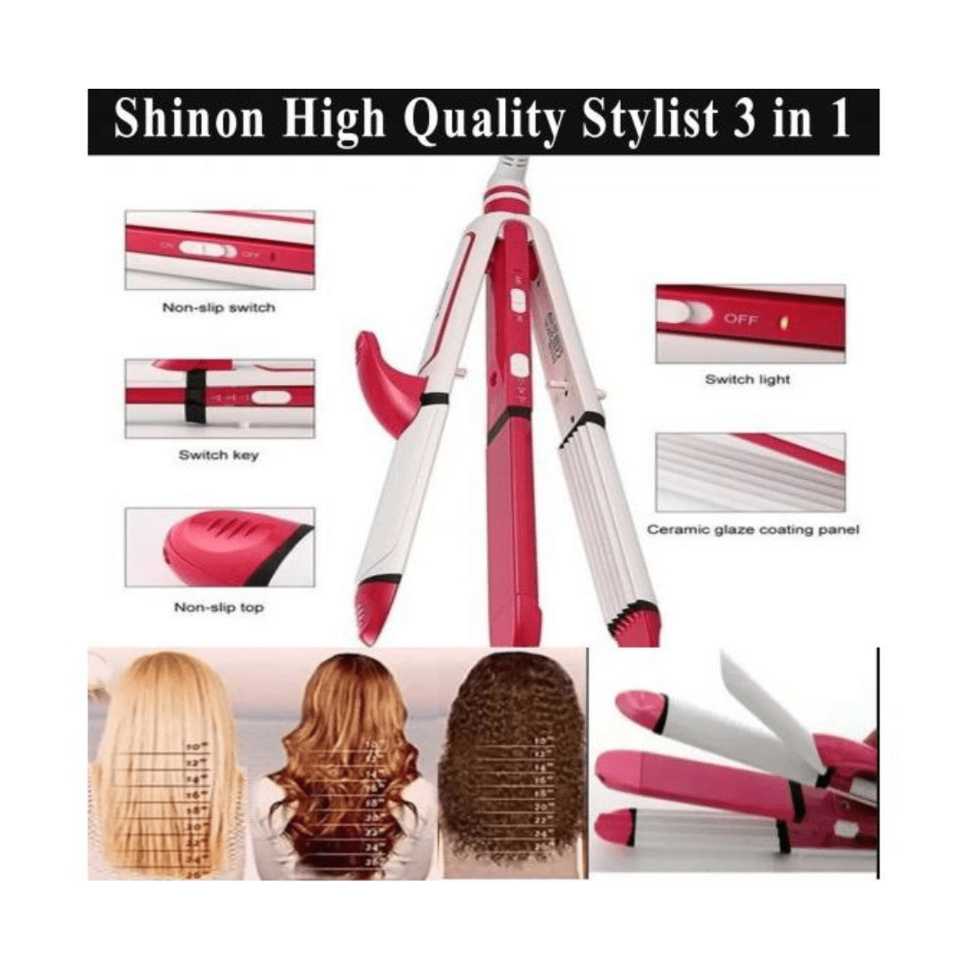 Imported Shinon 3 in 1 : Hair Straightener, Crimper And Curler