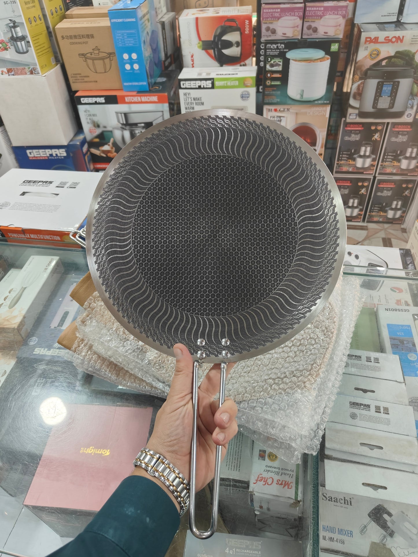 Lot imported 34 cm single handle honeycomb lesser coating tawa
