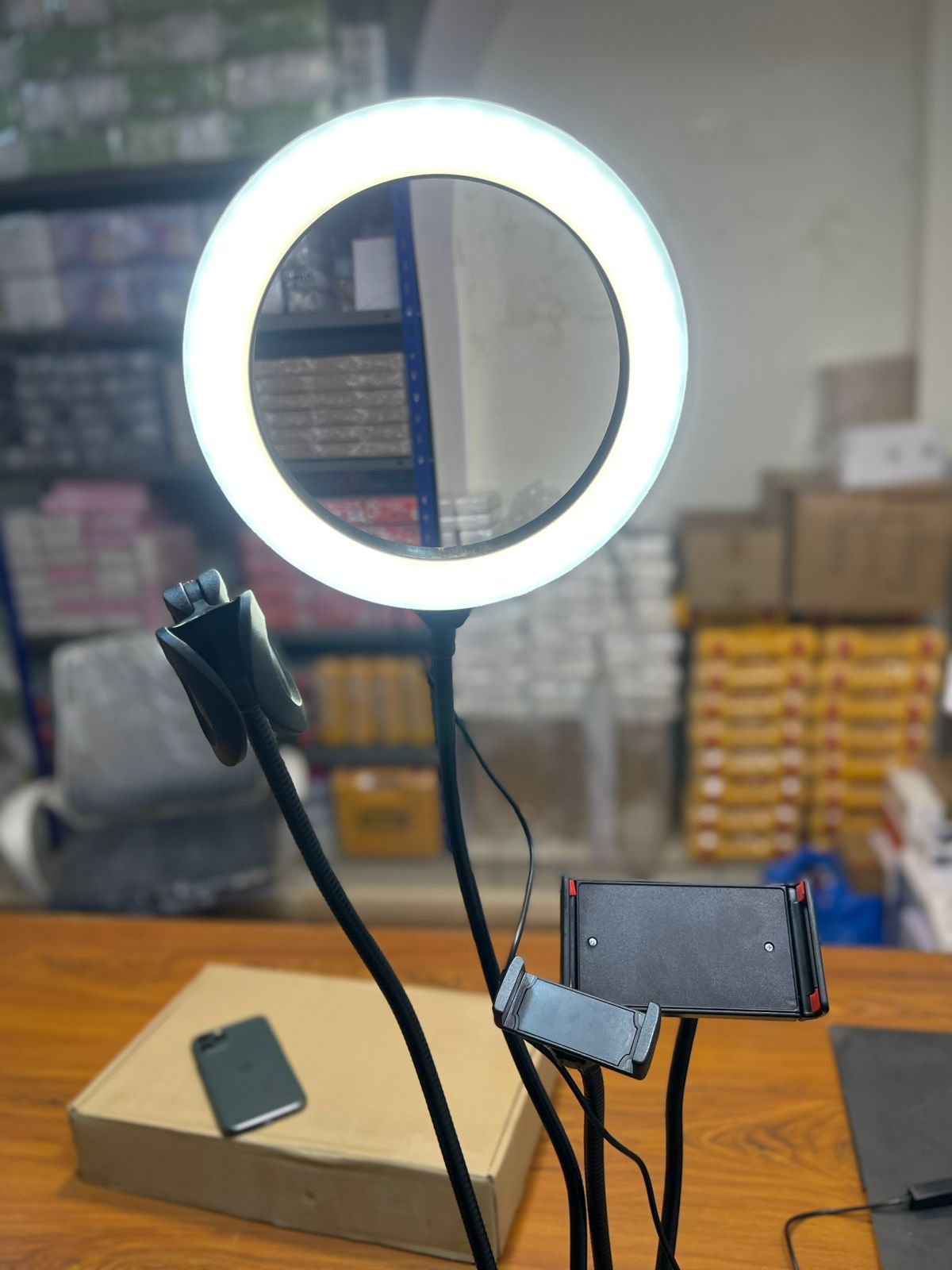 Selfie Ring Light With Phone Holder, Adjustable Light And Clamp