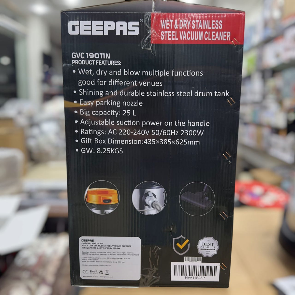 Geepas 25L Wet & Dry Vacuum Cleaner & Blower 19011